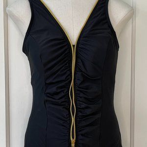 Black Miraclesuit Zippered Swimsuit